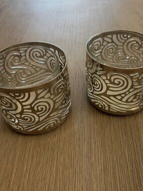 Slatkin Co Bath Body Works Ocean Wave Silver Small Candle Holder Set Of 2